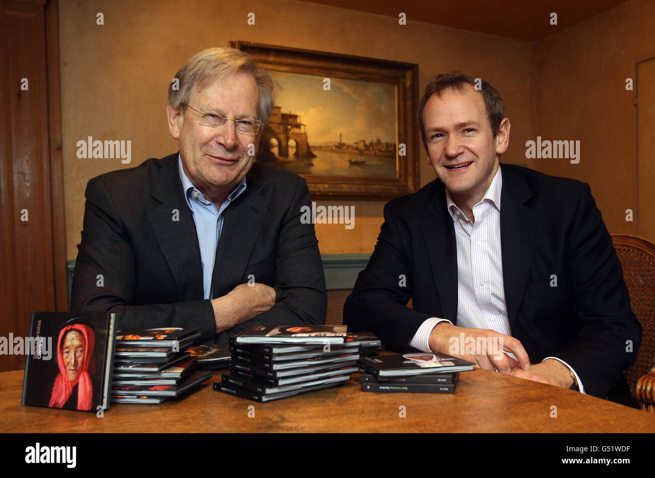 Alexander Armstrong (right) and Sir John Eliot Gardiner as the comedian and former Cambridge choral scholar is hoping to find 2,500 music lovers to donate £20 each in a bid to finally complete Gardiner's landmark musical pilgrimage to perform and record all of J.S. Bach's church cantatas. Stock Photo