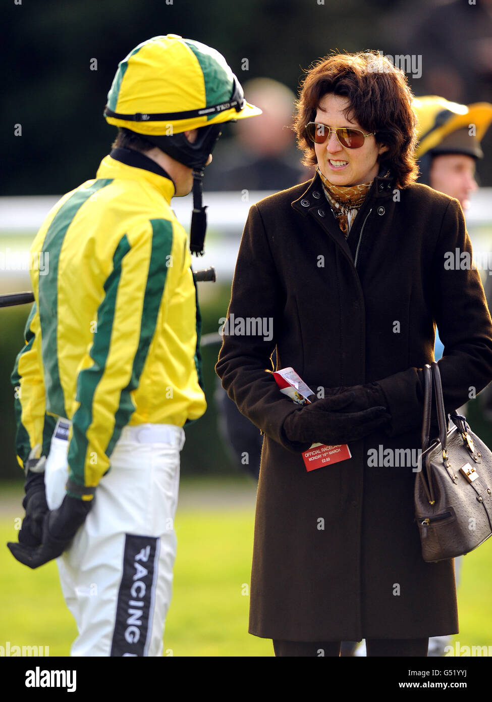Trainer williams right chats with jockey aidan coleman hires