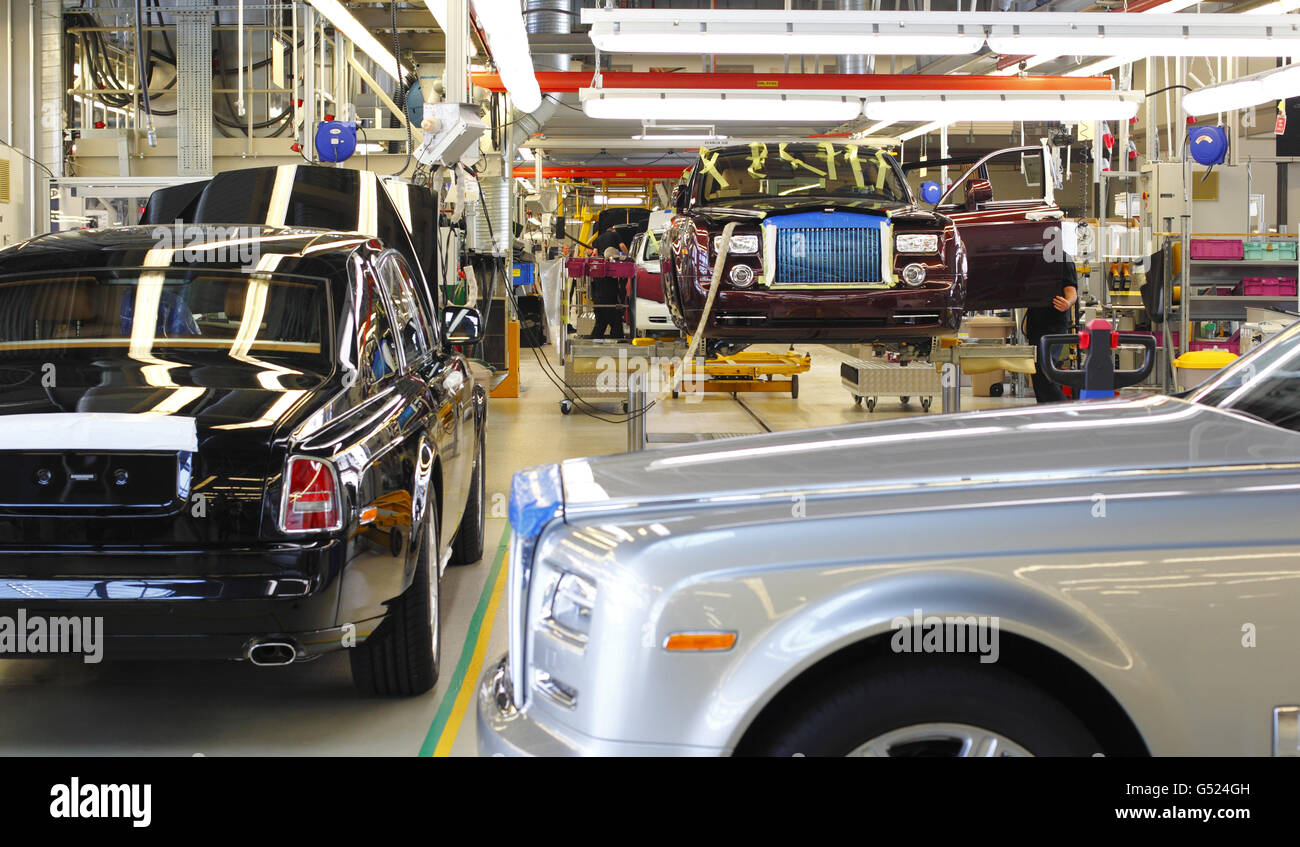 Phantoms in production at the Rolls Royce Motorcars factory at Goodwood near Chichester, West Sussex. Stock Photo