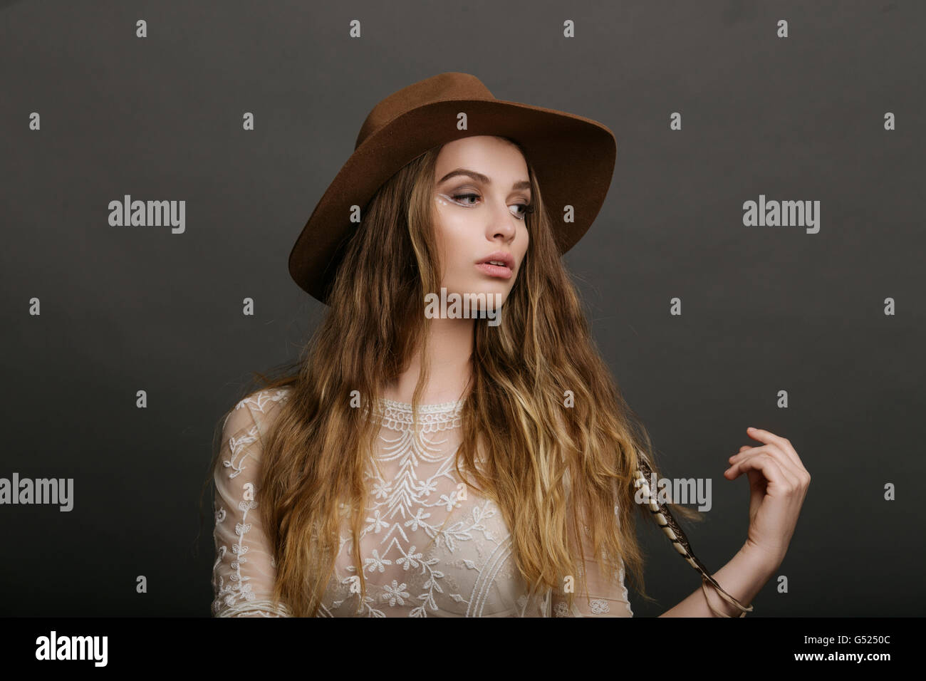 Fashion portrait of a beautiful girl in studio Stock Photo - Alamy
