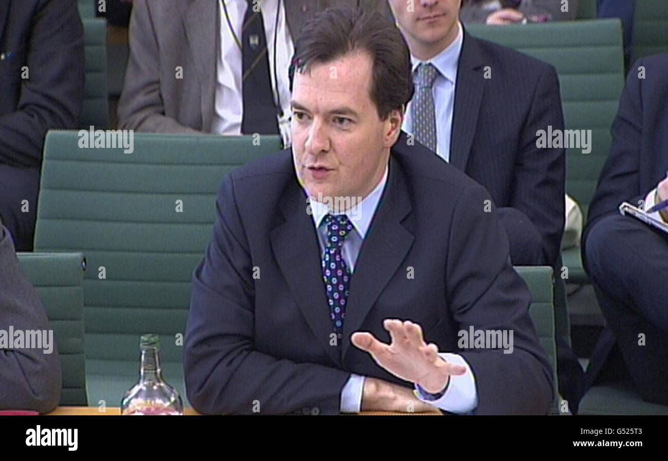 Chancellor of the Exchequer George Osborne gives evidence to the Treasury Select Committee. Stock Photo