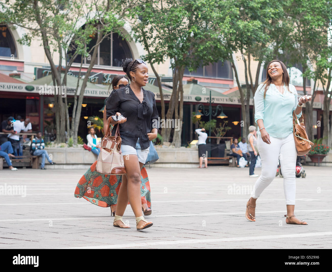 South Africa, Gauteng, Sandton, African women shopping, street life in