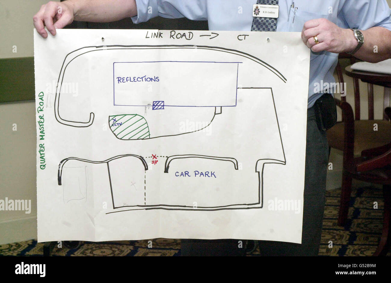 Plan of murder scene at Reflections Nite Spot in Westbury, Wiltshire. Stock Photo