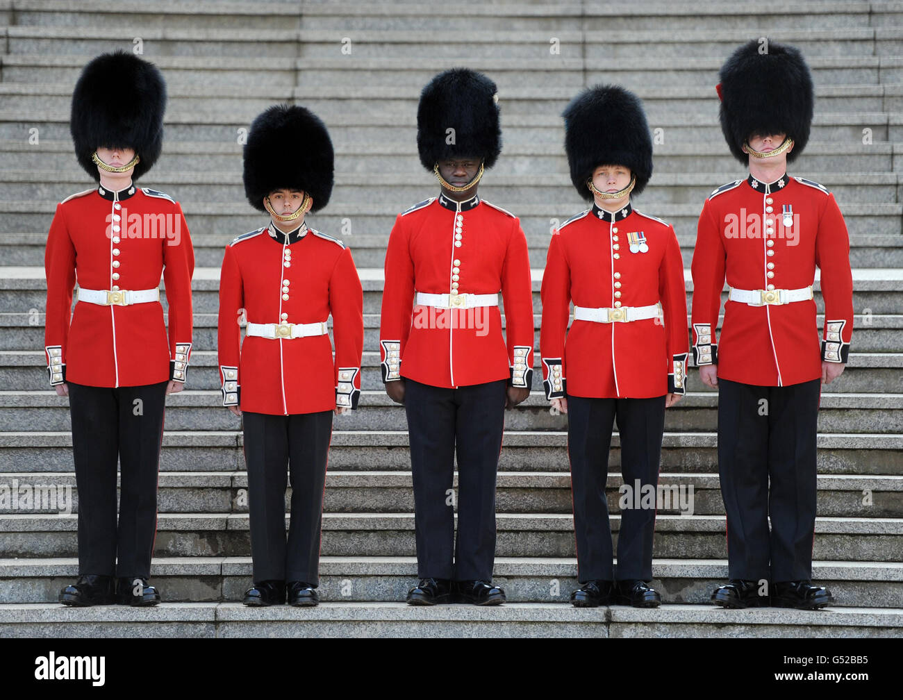 Irish guards and coldstream guards pose at wellington barracks hires