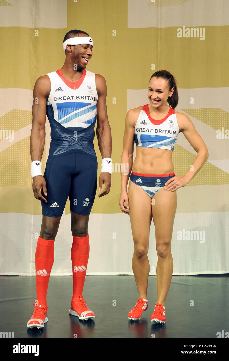 Phillips Idowu (left) and Jessica Ennis pose as Adidas unveil the British  Team Kit designed by Stella McCartney during a photocall at the Tower of  London, London Stock Photo - Alamy