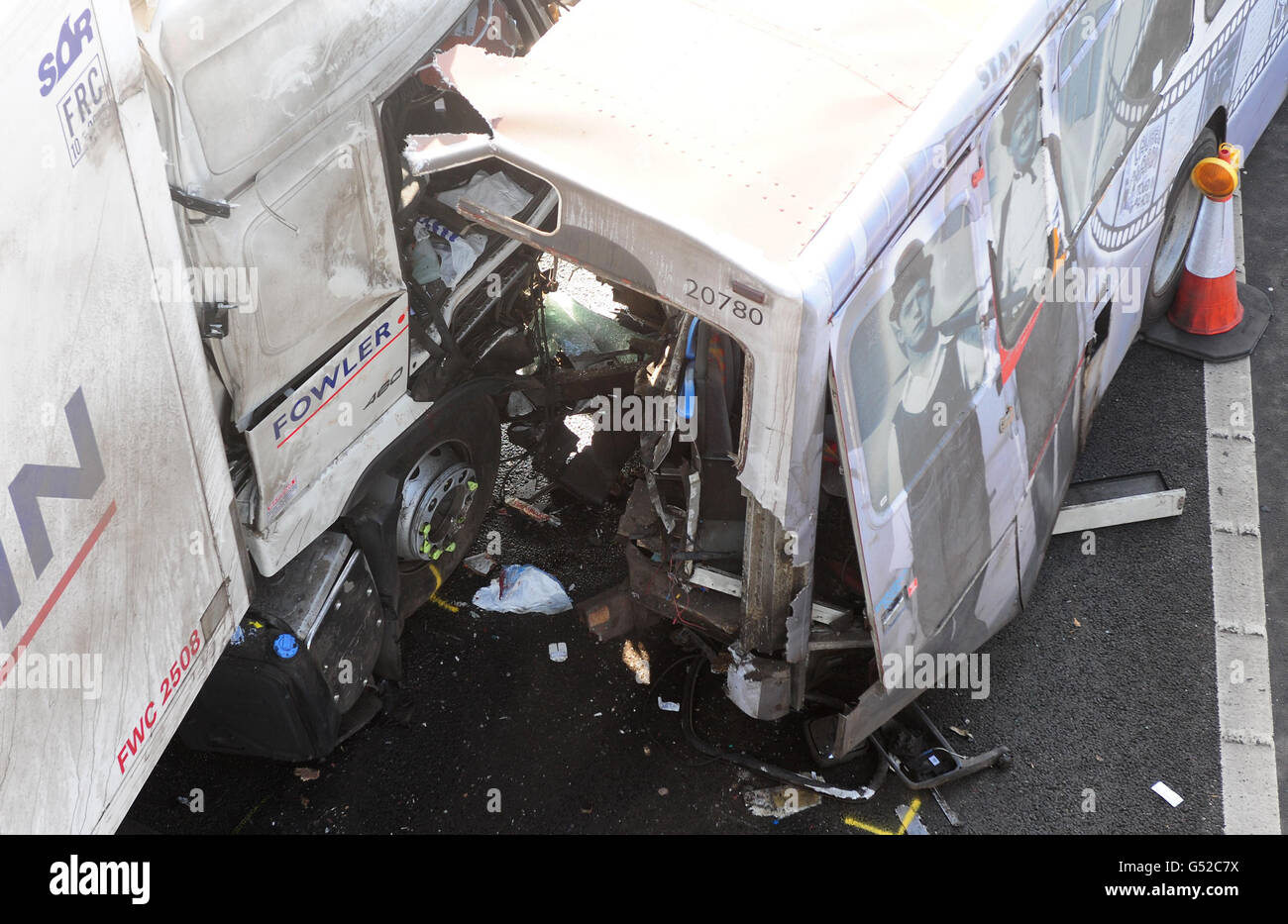 The scene of a crash near Frankley Services on the M5 in the West Midlands, involving a coach and a lorry in which one person was killed. Stock Photo