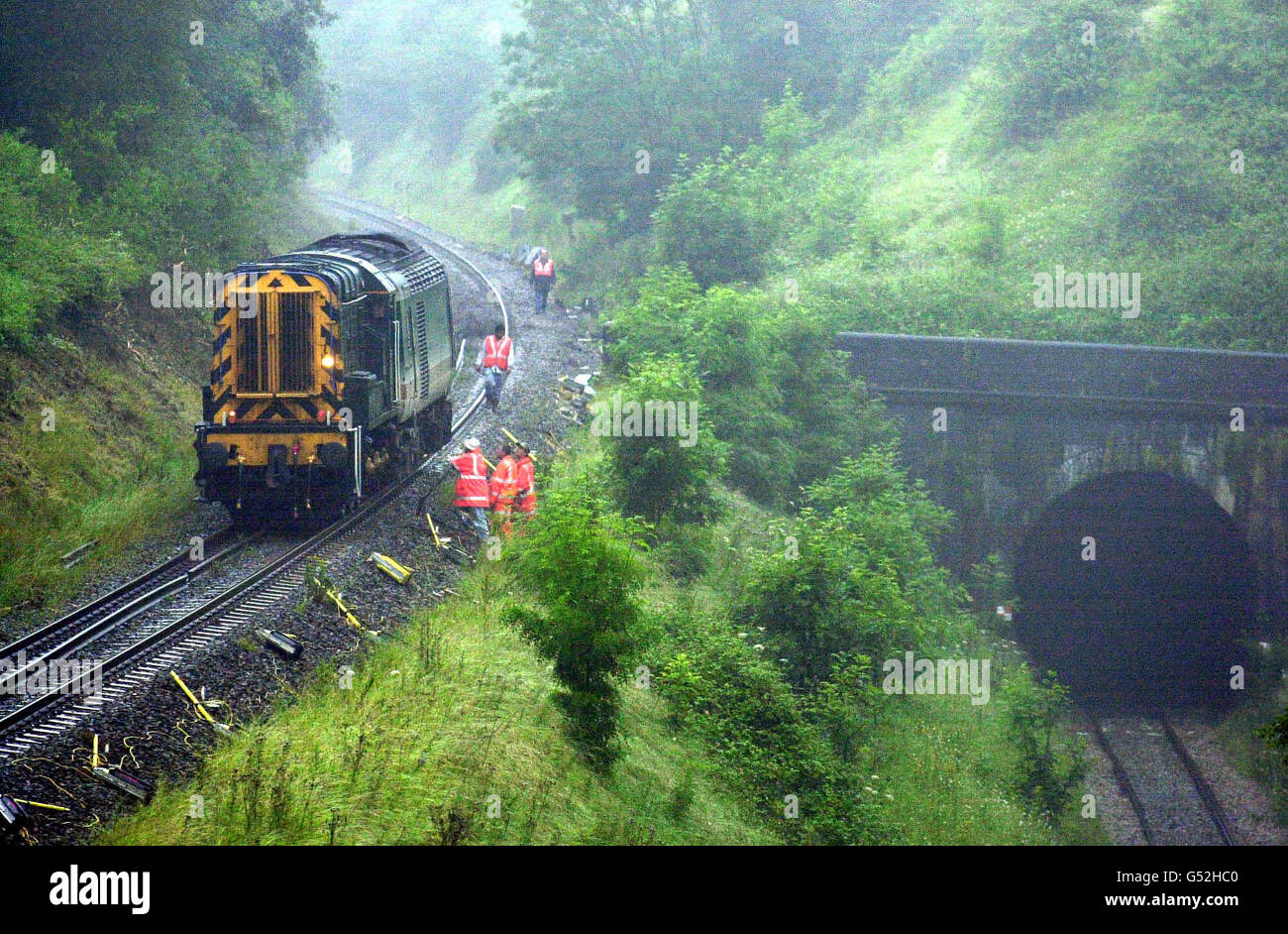 landslide Derails Train Stock Photo Alamy