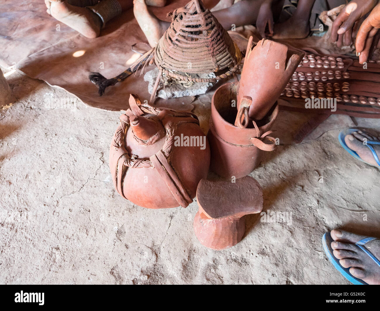 Namibia, Kunene, Kaokoland, utensils of Himba, among others. The sleeping headrest (front) Stock Photo