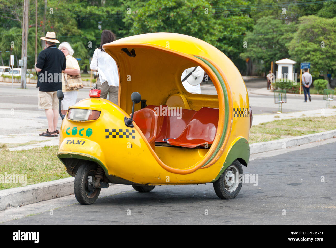 Cuba, Havana, Typical Coco Taxi, Coco Amarillo Stock Photo