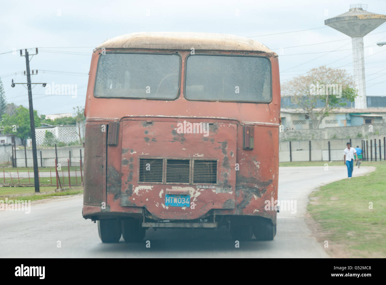 Cuba, Matanzas, Jagüey Grande, Bus in Cuba Stock Photo