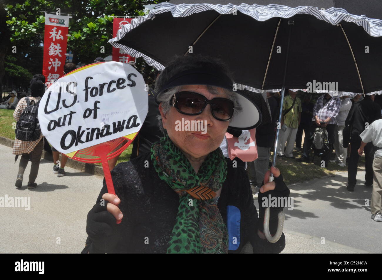 Naha, Okinawa, Japan: massive protest against the American bases after ...