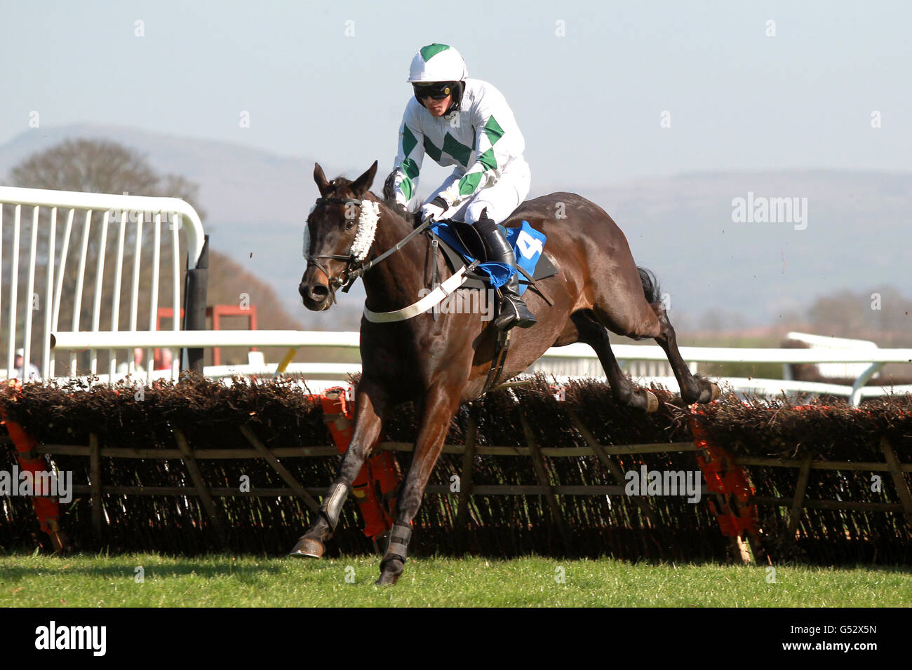 Horse Racing - Ludlow Racecourse. cityar ridden by Josh Wall during the Edgecliff High School Novices' Claiming Hurdle Stock Photo