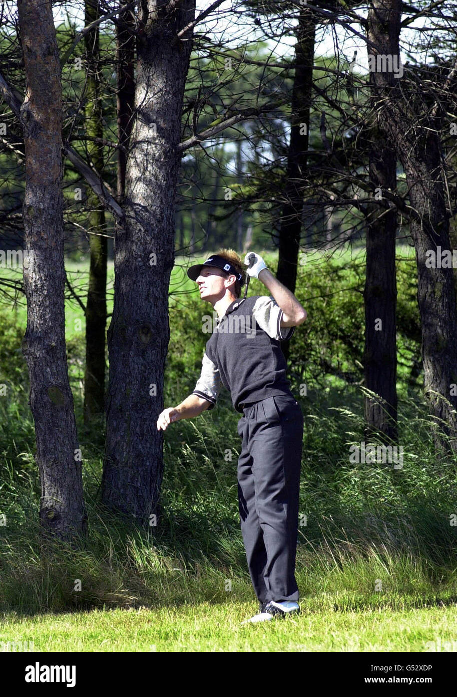 American Ryder Cup golfer Brad Faxon in the rough at Lundin Golf Club, near St. Andrews in Scotland. Faxon is playing in the Open pre-qualifying competition. Stock Photo