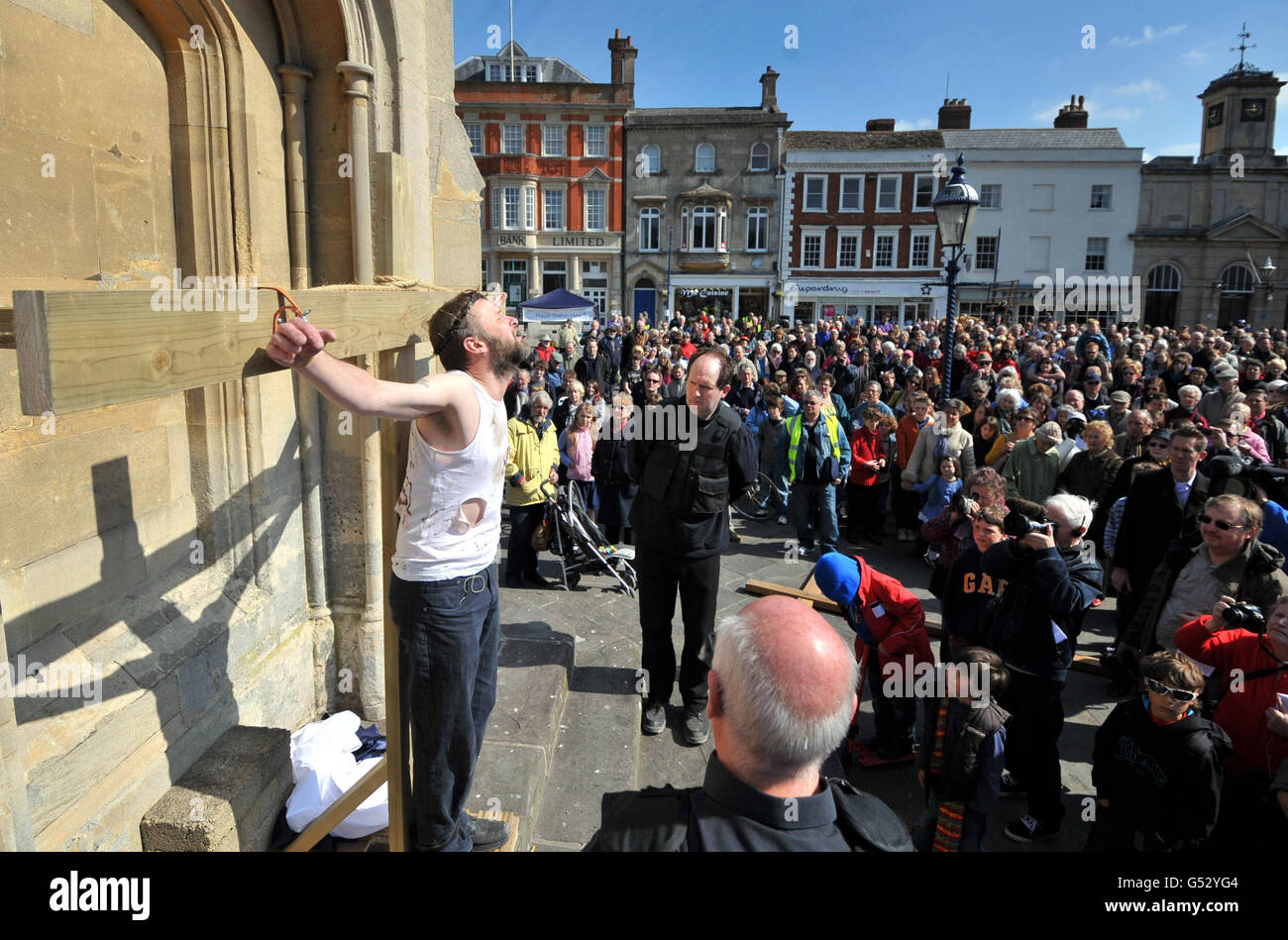 The final scene of the Devizes Passion play organized by the Devizes Church Community in Devises, Wiltshire. Stock Photo