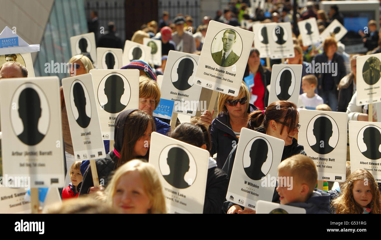 Southampton school children carry placards naming each of the victims