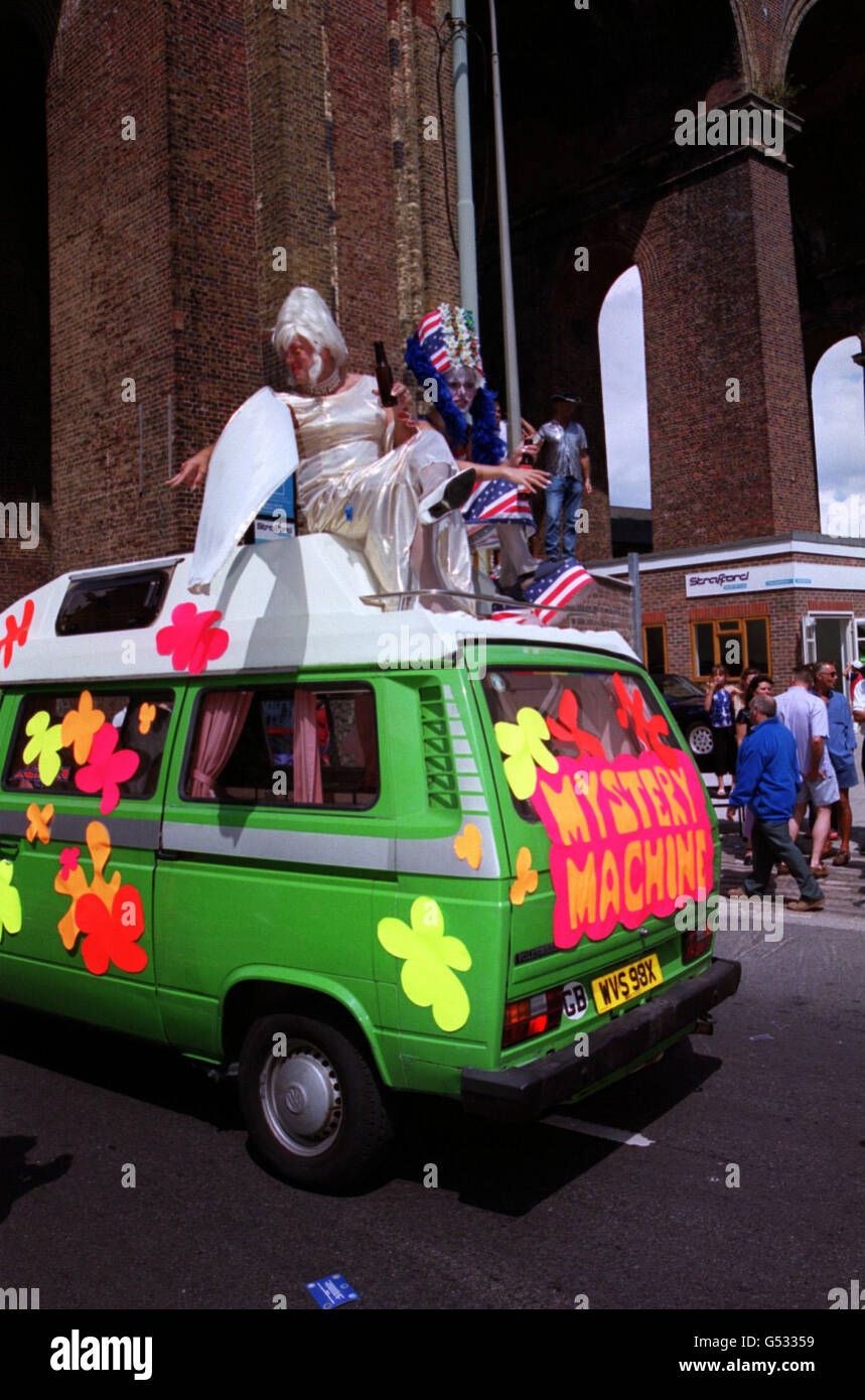 Participants in elaborate costumes on the 'Pride' in Brighton and Hove 2000 Parade. Stock Photo