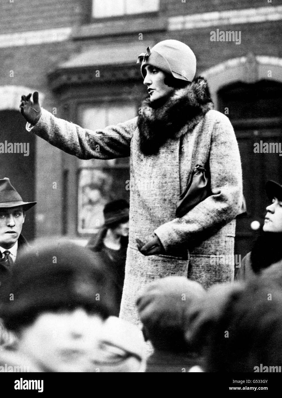 Lady Mosley c1934 speaking at a meeting on behalf of Sir Oswald Mosley's party. * 28/11/02: Lady Diana Mosley speaking at a meeting on behalf of her husband, Sir Oswald Mosley's. Lady Mosley was deemed more dangerous than her husband according to secret documents published by the Public Record Office in Kew, west London. 14/11/2003: Lady Diana Mosley, the wife of the 1930's fascist leader Sir Oswald Mosley, was interned following the direct intervention of her former father-in-law, according to secret papers made public, Friday November 14, 2003. Stock Photo