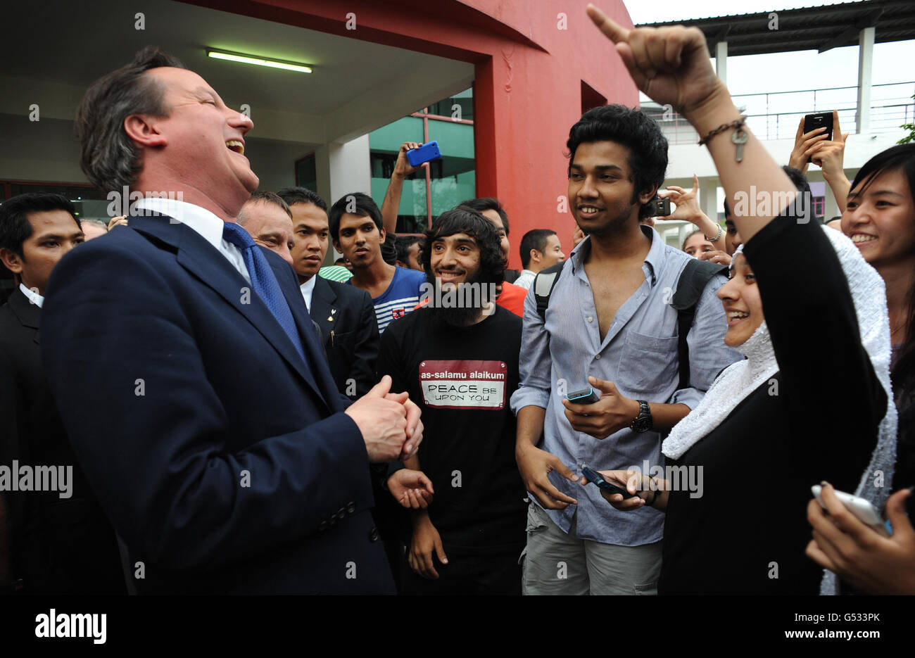 Prime Minister David Cameron meets students at the University of Nottingham, Malaysian Campus in Kuala Lumpur today where he held a Q&A with Malaysian Prime Minister Najib Razak. Stock Photo