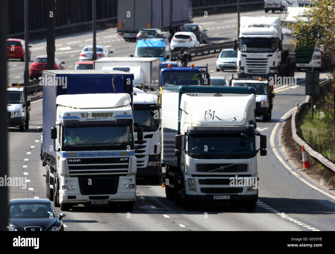 HGV traffic near J7 of the M6 near Birmingham. Stock Photo
