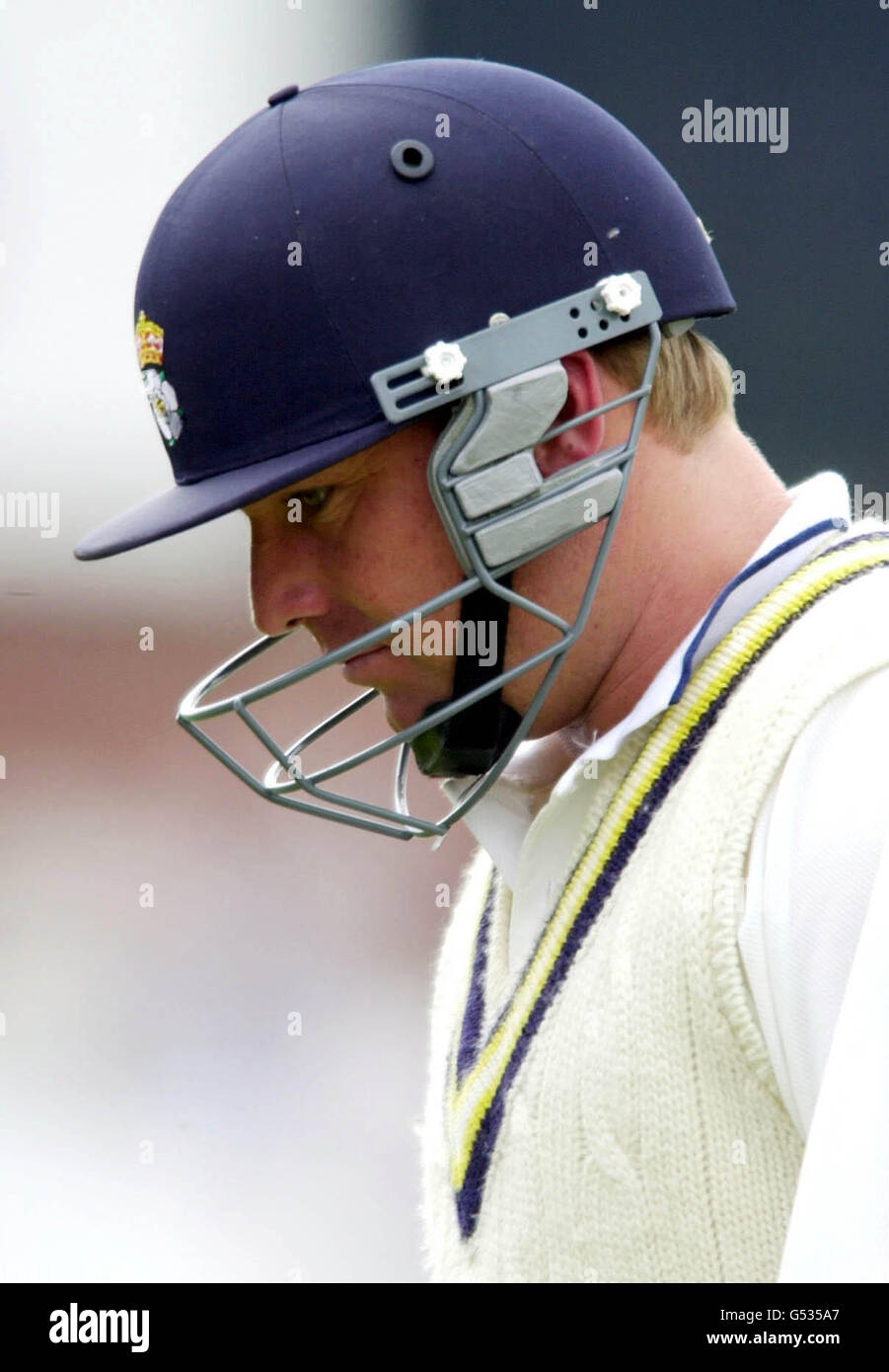 Hamphire's Shane Warne after being bowled out by Derbyshire's Simon Lacey for 12 runs during their Championship match. Warne has been stripped of the Australia vice-captaincy following revelations that he had bombarded an English nurse with lewd phone messages. Stock Photo