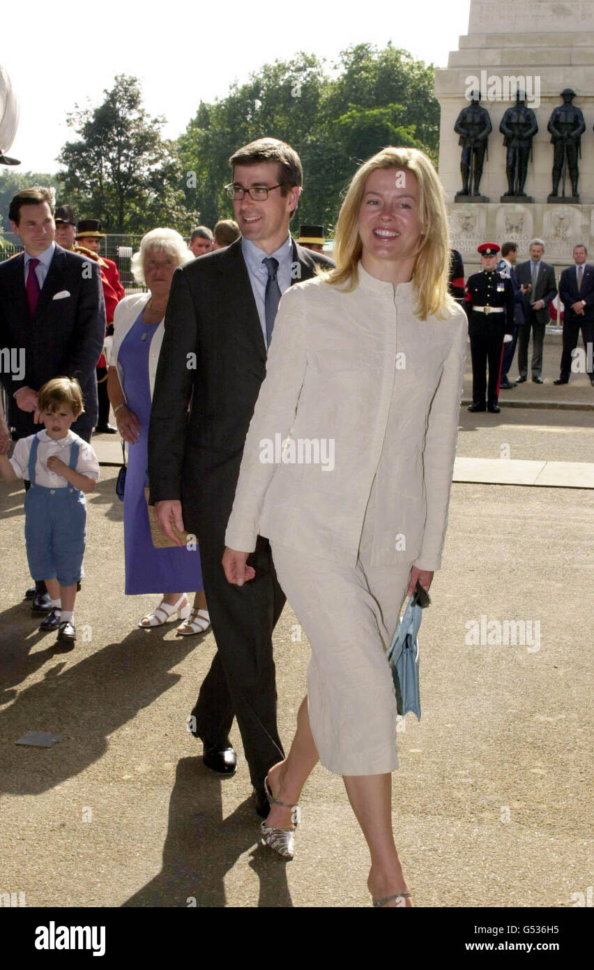 Lady Helen Taylor, the Queen Mother's grandaughter with her husband Tim, arriving in Horseguards Parade to watch the pageant celebrating the Queen Mother's 100th birthday. Stock Photo