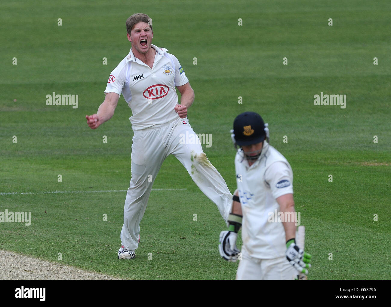 Stuart Meaker Surrey's Stuart Meaker celebrates after taking the wicket of Sussex's ...