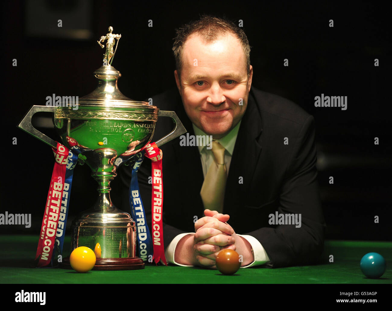 Current World Snooker Champion John Higgins during Betfred Snooker Championships at the RAC Club, London Stock Photo -