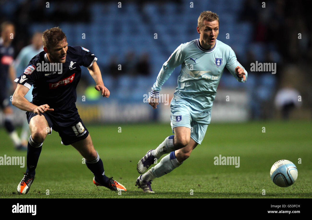 Coventry City's Gary McSheffrey gets away from Millwall's Darren Ward during the npower Football League Championship match at the Ricoh Arena, Coventry. Stock Photo