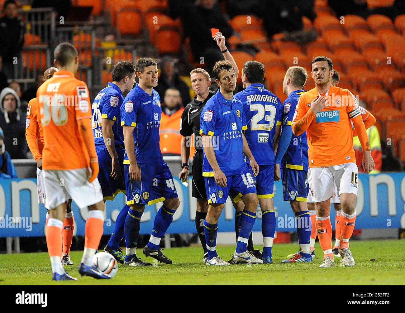 Leeds uniteds odea centre left is shown red card hires stock