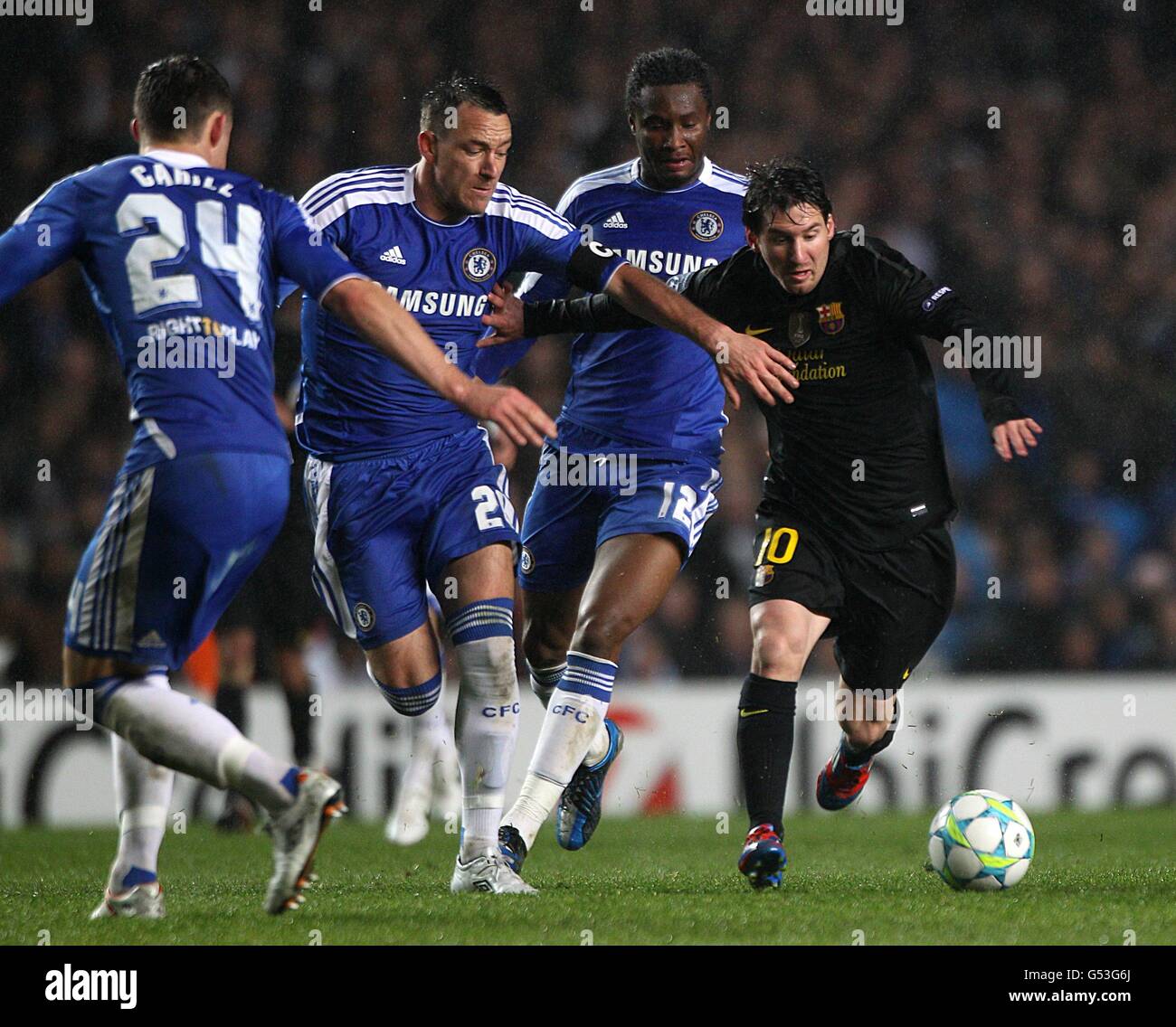 Soccer Uefa Champions League Semi Final First Leg Chelsea V Barcelona Stamford Bridge Barcelona S Lionel Messi Right And Chelsea S John Terry In Action Stock Photo Alamy