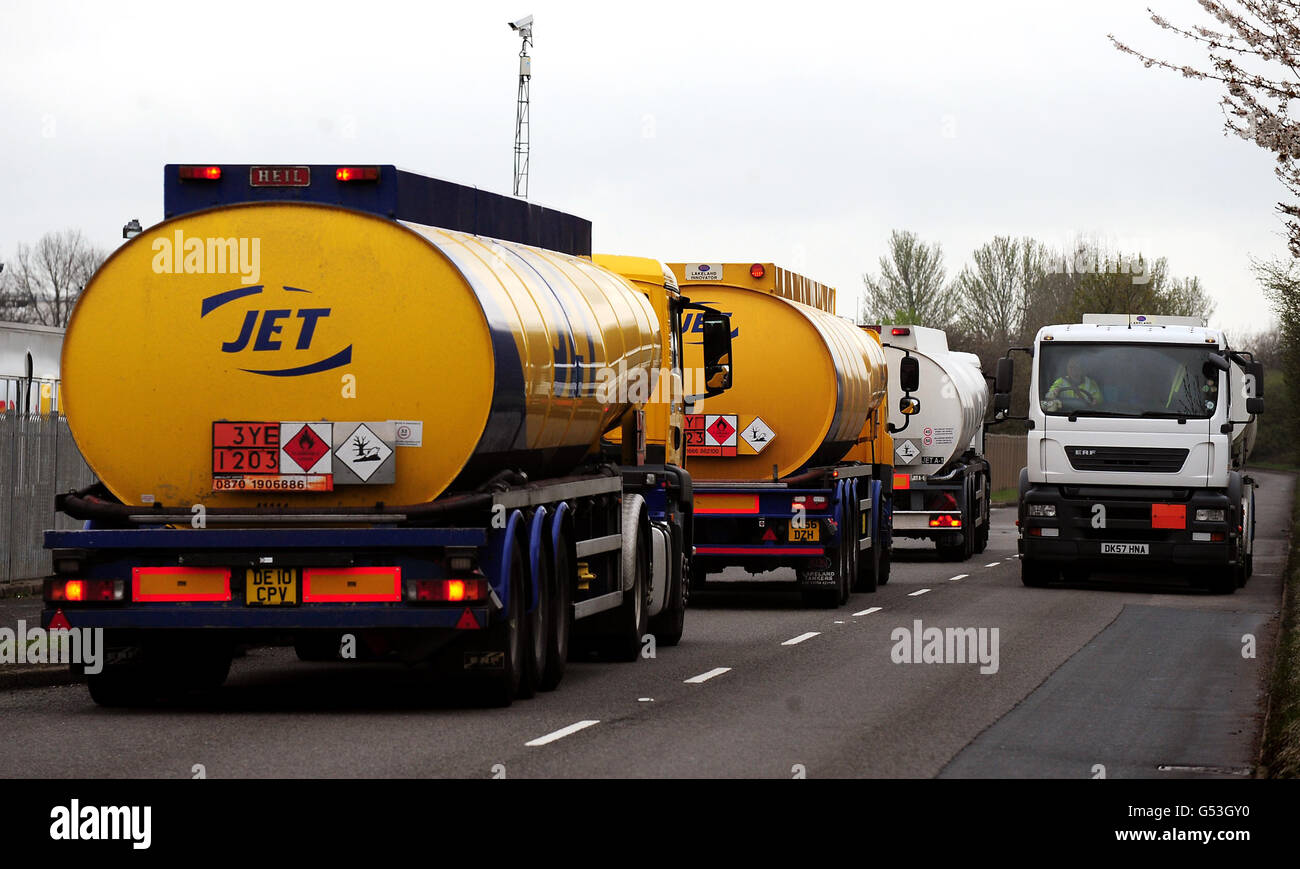 Petrol tankers at Kingsbury Depot, Kingsbury, Warwickshire. Moves to