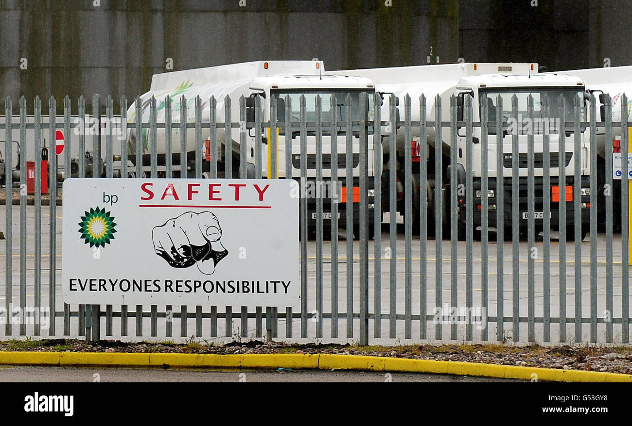 Petrol tankers at Kingsbury Depot, Kingsbury, Warwickshire. Moves to