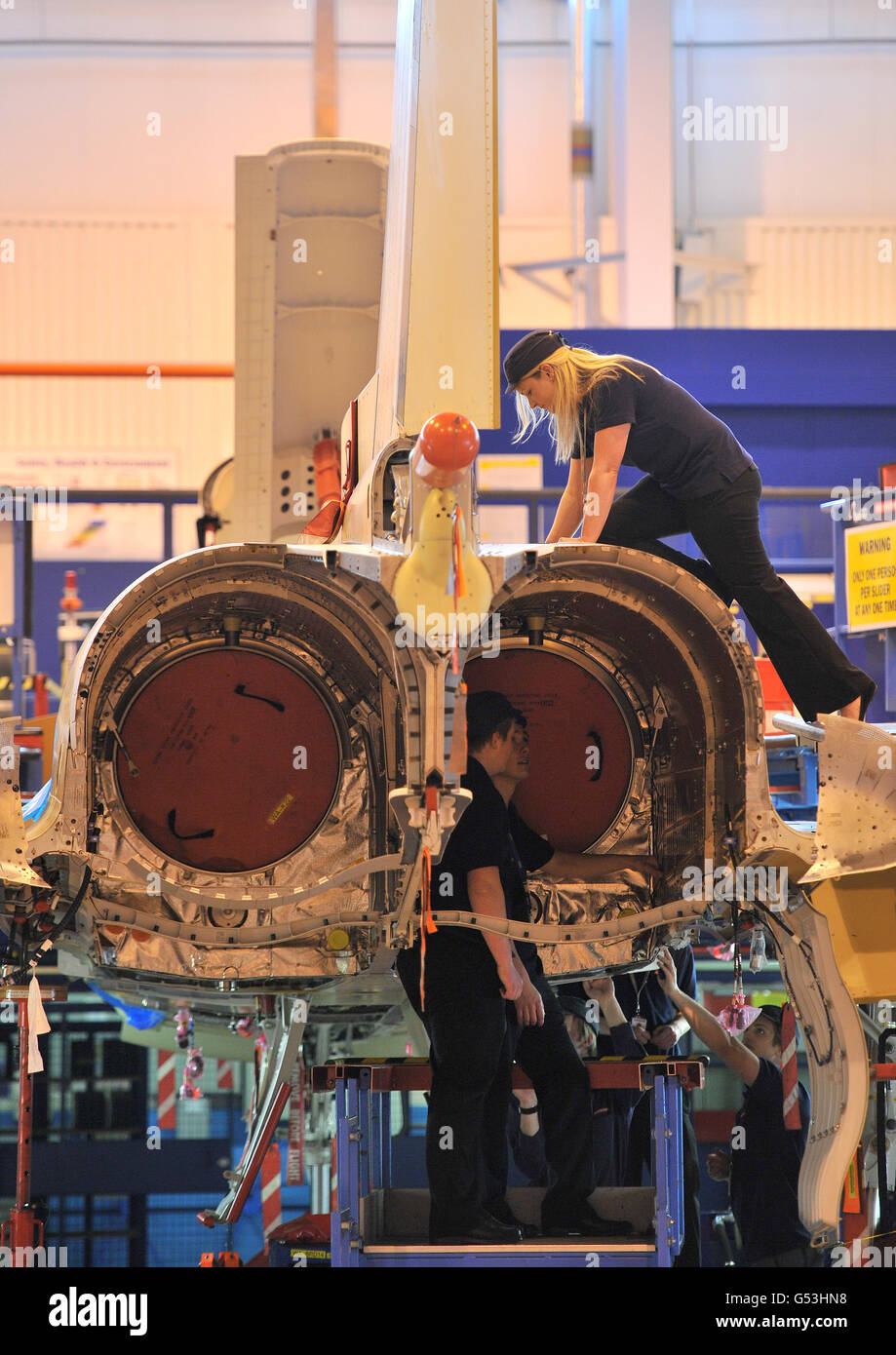 Apprentices work on the Eurofighter Typhoon at BAE Systems in Warton, Lancashire. Stock Photo