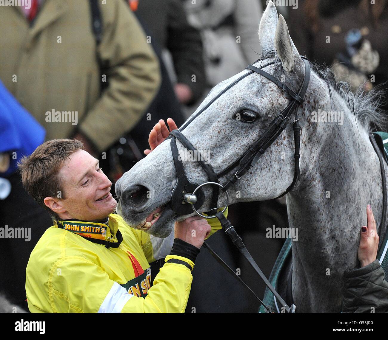 Jockey Daryl Jacob celebrates with Neptune Collonges after winning the 