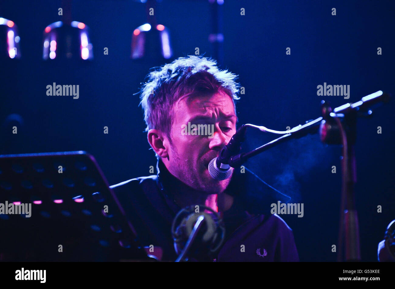 Damon Albarn performs with his band Dr Dee at One Fest music festival in Wiltshire. Stock Photo