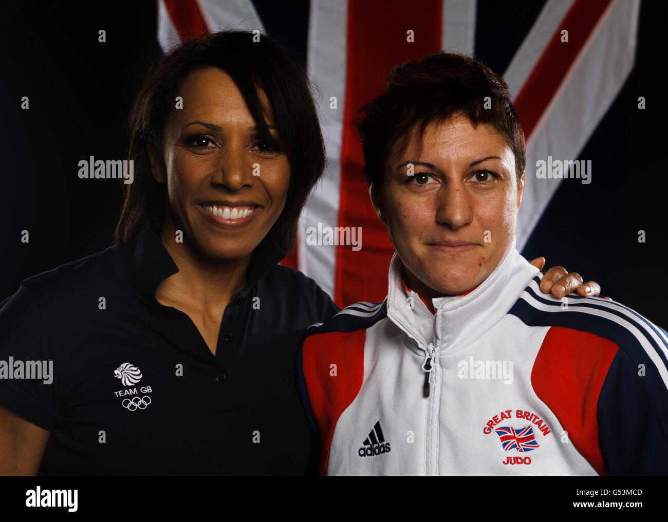 Dame Kelly Holmes with Sophie Cox during a media day at Dartford Elite Performance Centre, Dartford. Stock Photo