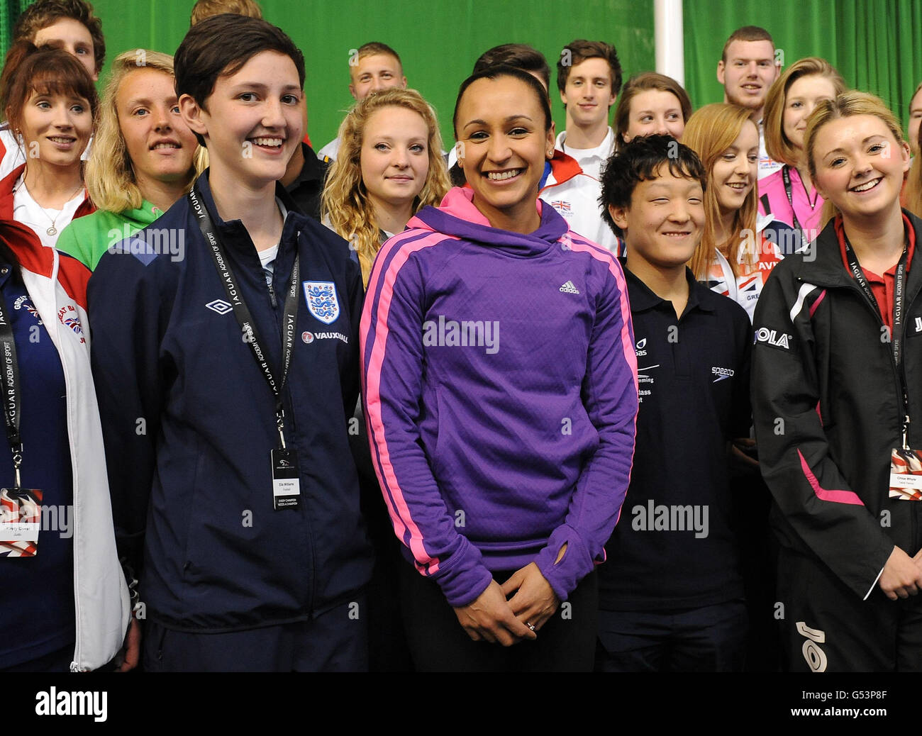 Great Britain's Jessica Ennis meets young athletes during the Jaguar Academy of Sport Awards and Workshop event at the English Insititute of Sport, Sheffield. Stock Photo