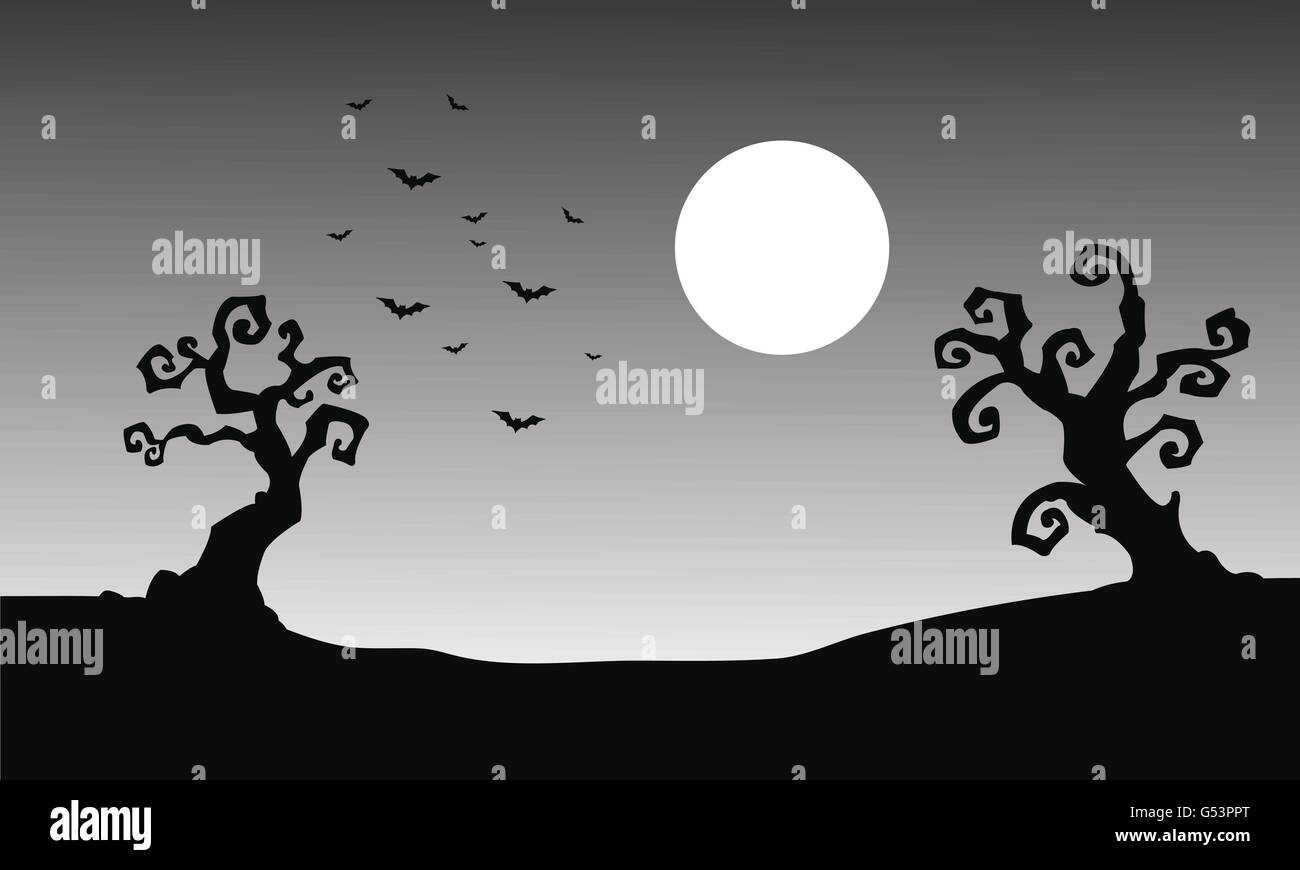 Bat and full moon halloween silhouette Stock Vector Image & Art - Alamy