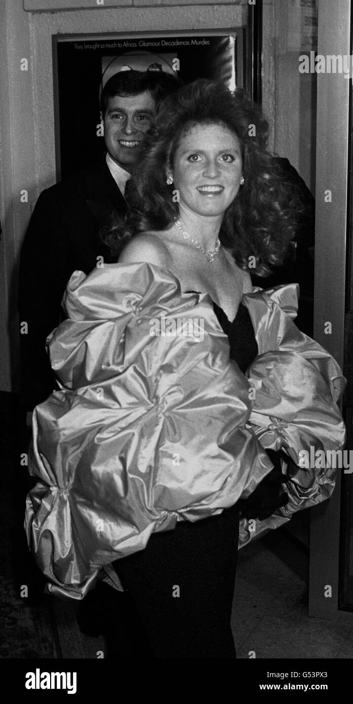 The Duke and Duchess of York arrive at London's Odeon Cinema, Marble Arch, for the world premiere of the film 'White Mischief', starring Greta Scacchi and Joss Ackland. Stock Photo
