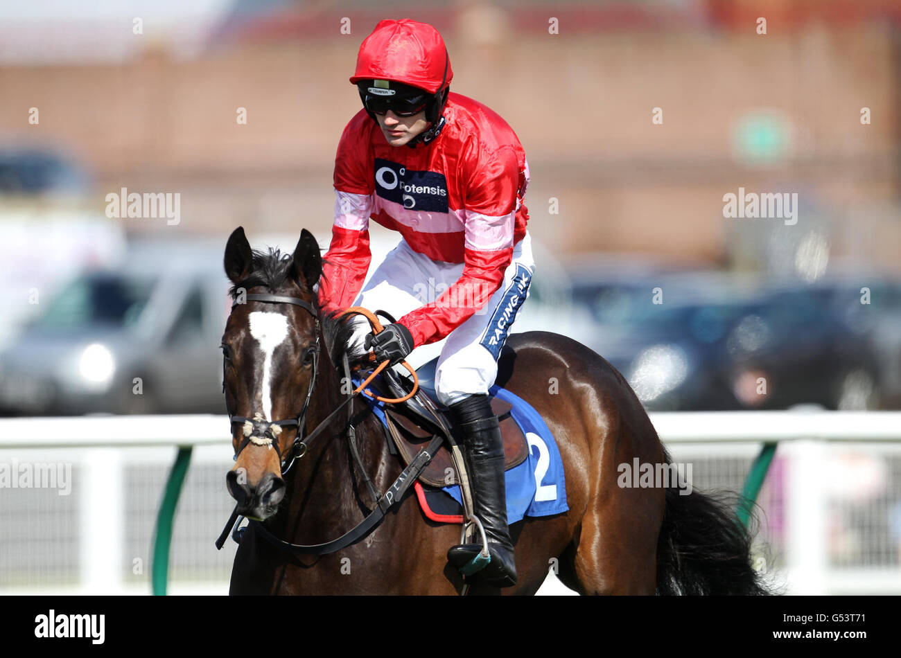 Jockey Ruby Walsh on Likable Rouge during the 3663 Inspired By You Novice's Handicap Hurdle during day one of the Coral Scottish Grand National at Ayr Racecourse, Ayr. Stock Photo