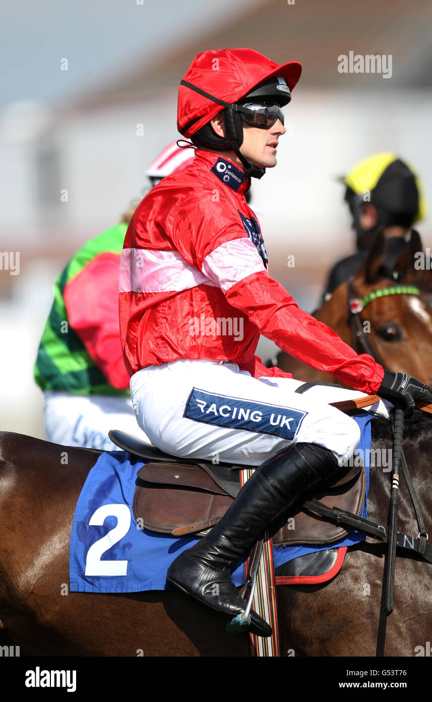 Jockey Ruby Walsh on Likable Rouge during the 3663 Inspired By You Novice's Handicap Hurdle during day one of the Coral Scottish Grand National at Ayr Racecourse, Ayr. Stock Photo