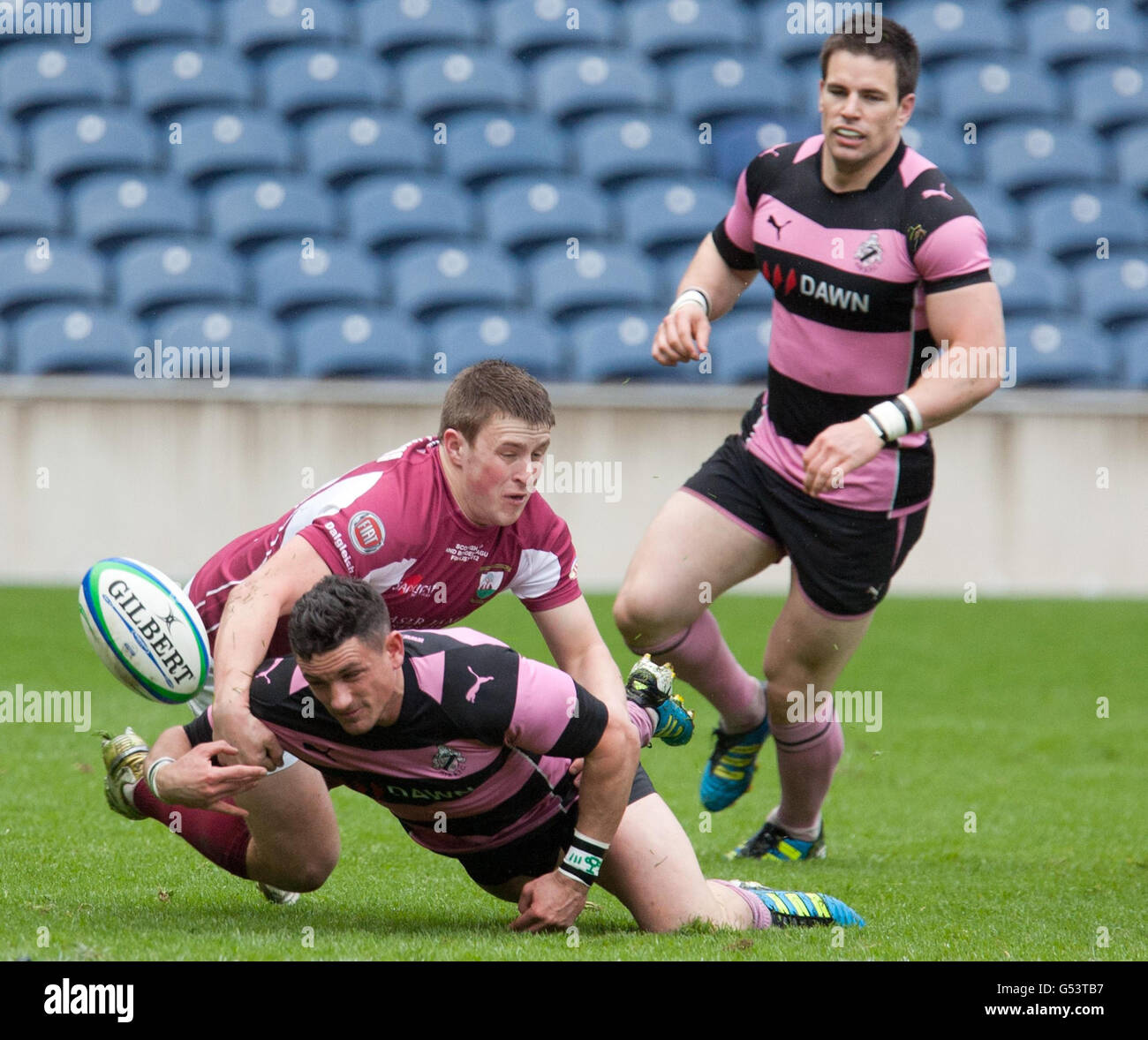 Ayr's Ross Curle is tackled by Gala's Lee Millar during the RBS Cup Final  at Murrayfield Stadium, Edinburgh Stock Photo - Alamy