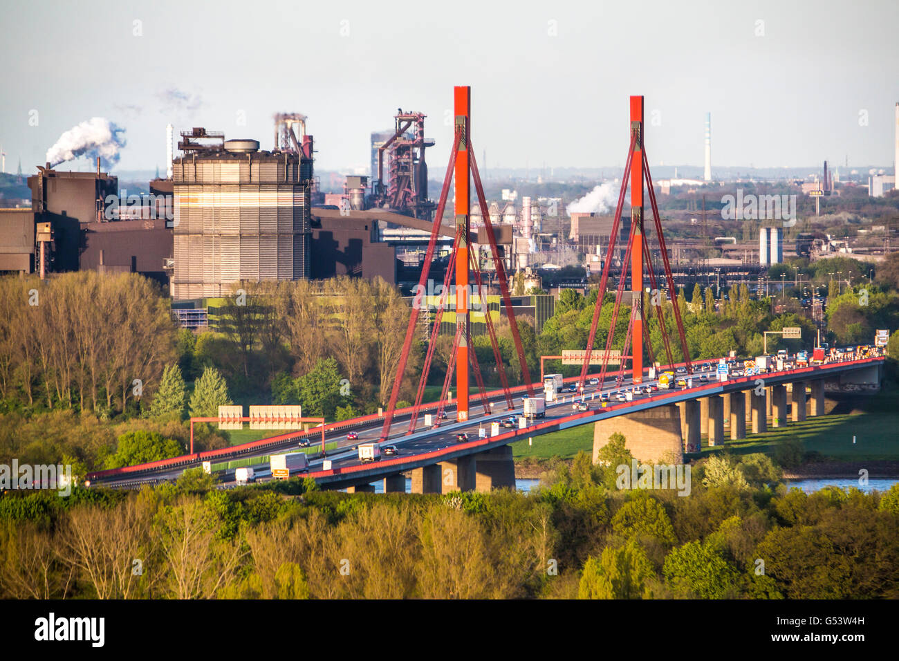 Thyssenkrupp steel, steelworks in Duisburg, river Rhine, blast furnace