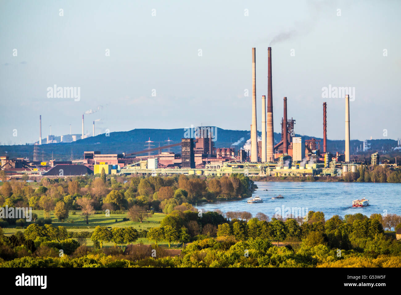 Thyssenkrupp steel, steelworks in Duisburg, river Rhine, blast furnace