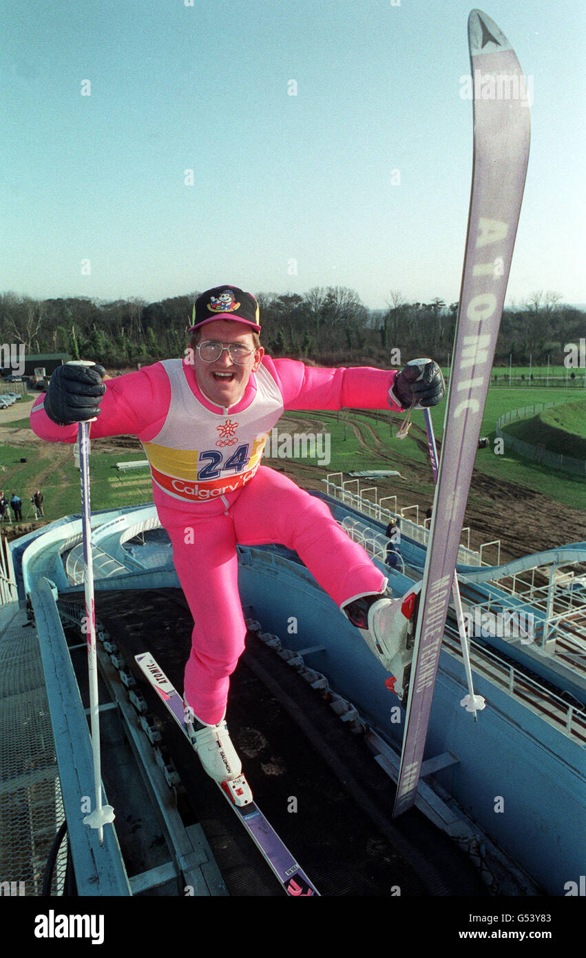 Eddie The Eagle Edwards ski jumper. British Olympic ski jumper Eddie