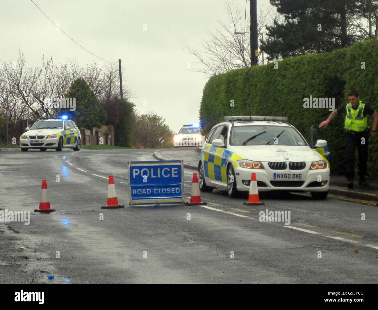 Police at the road block between Seaham and Houghton le Spring on the