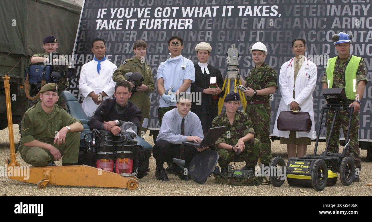 Army Personel gather at Horseguards Parade in London, for an Army recruitment campaign which is aimed at 'Millennial kids' who do not neccesssarily seek a 'job for life' within its ranks. Stock Photo