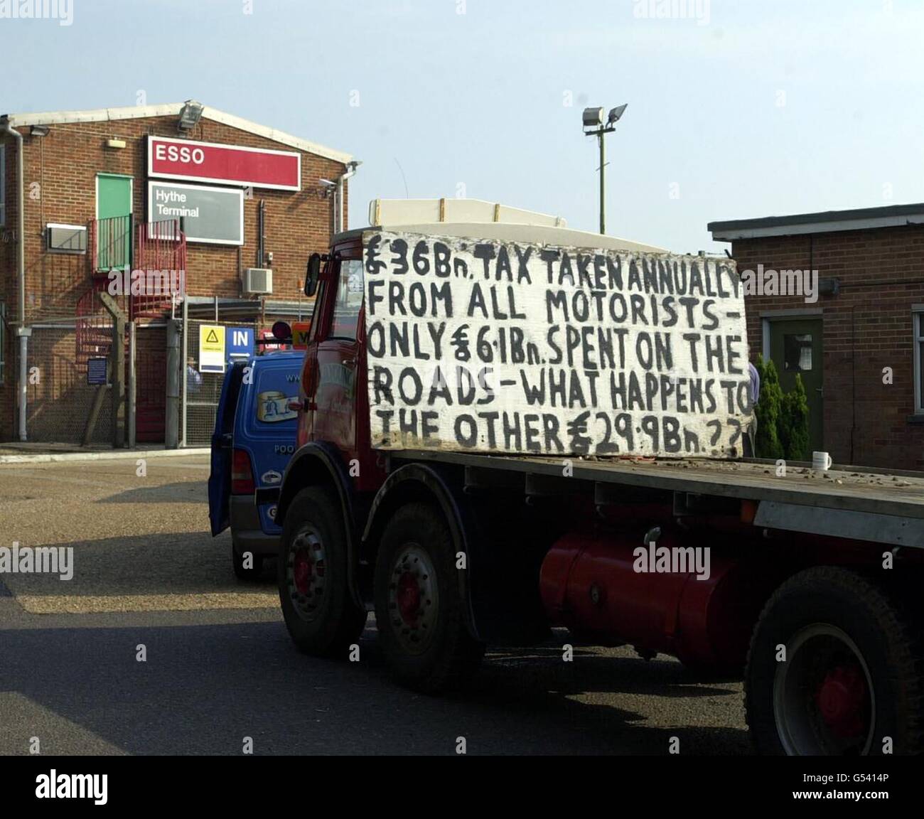 Lorry drivers blockade the entrance to Fawley oil refinery in Hampshire