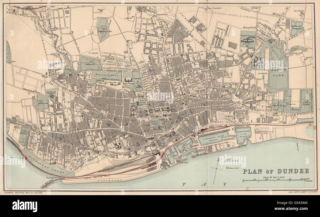 DUNDEE Antique town plan. Scotland. BARTHOLOMEW, 1885 antique map