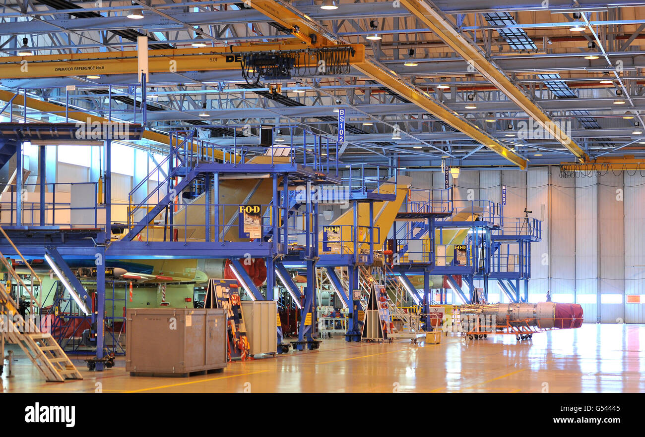 General View of the Eurofighter Typhoon hanger at BAE Systems in Warton, Lancashire. Stock Photo